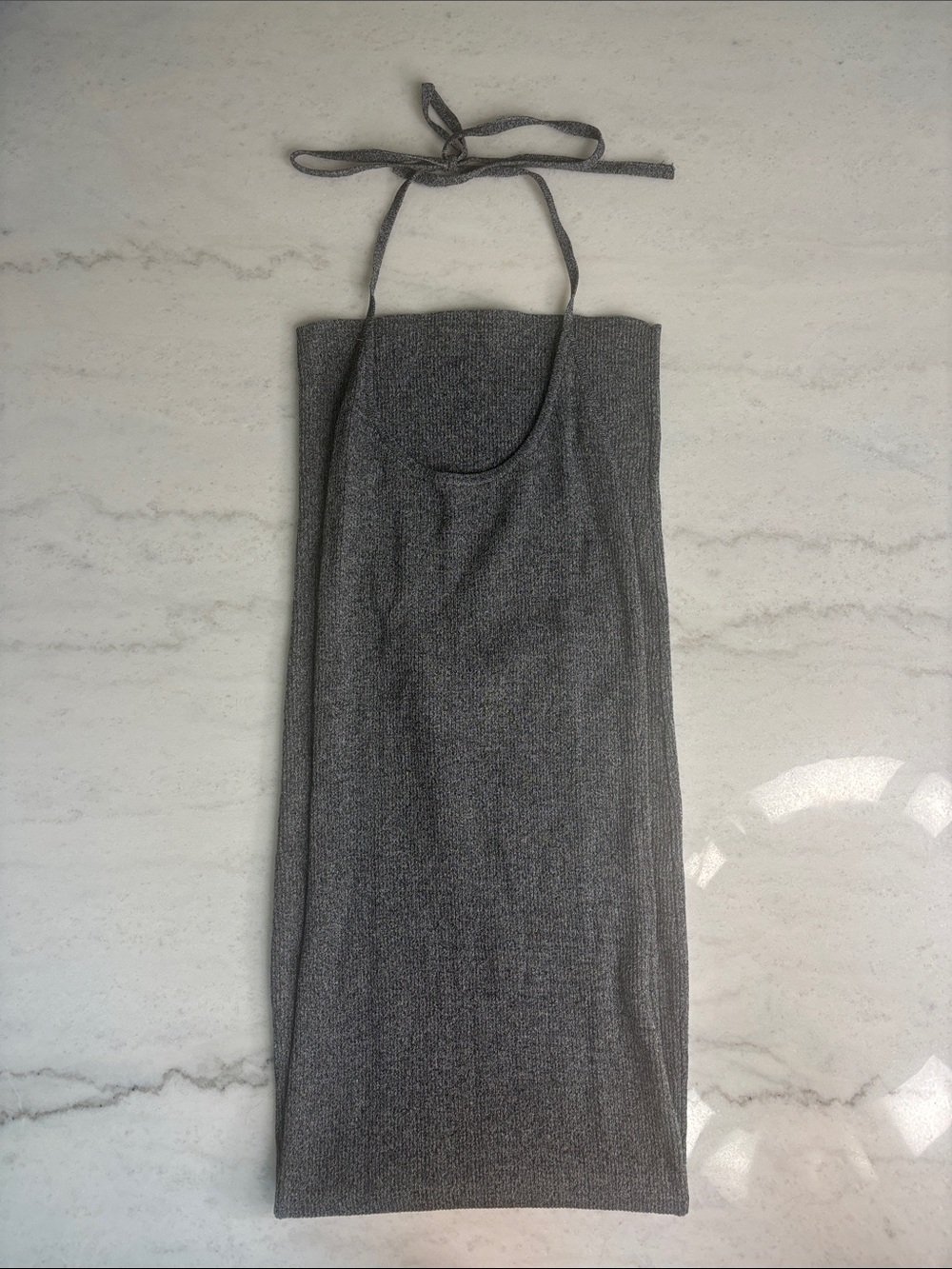 OH POLLY Halter Ribbed Knit Bodycon Maxi Dress Charcoal Gray SMALL